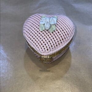 Pink Heart-Shaped Wicker Glass Trinket Box (Jewelry NOT included)